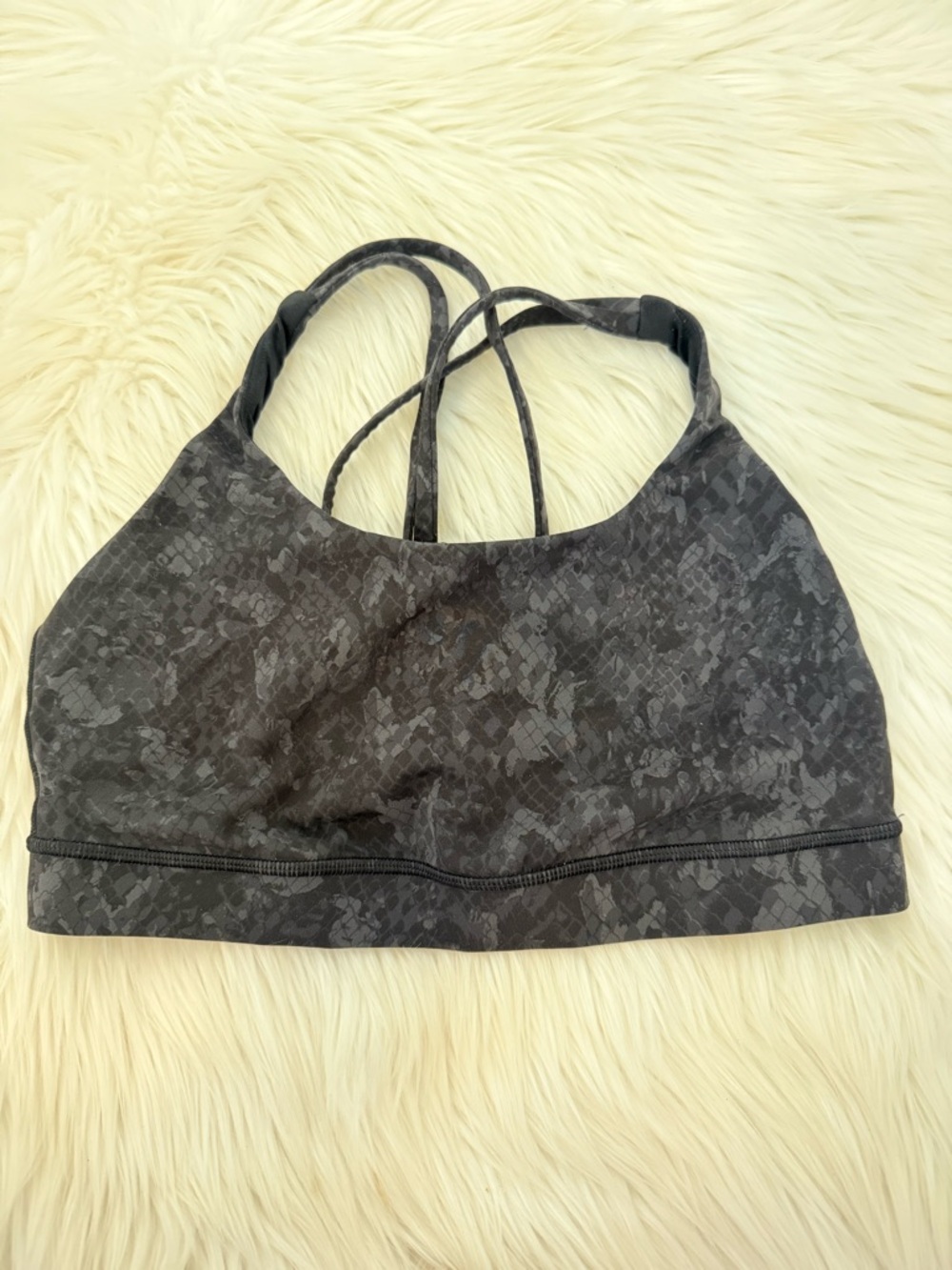 lululemon athletica Charcoal Snake-Print Strappy Sports Bralette - Size 8